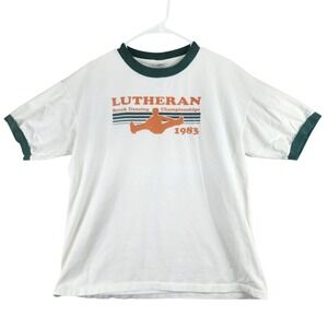 VTG Anvil Lutheran Break Dancing Championships 1983 Ringer T-Shirt White Green L